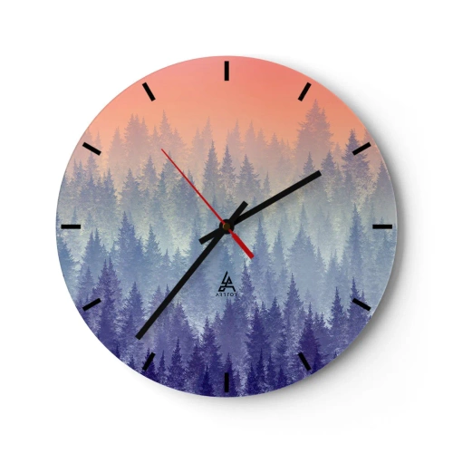 Orologio da parete - Orologio in Vetro - Foresta all'alba in tonalità pastello - 30x30cm - Alto, più in alto, fino al cielo - Decorazione murale moderna per soggiorno, cucina e camera da letto ARTTOR