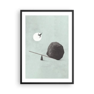 Poster in cornice nera - Una scala minimalista con una pietra e una figura sullo sfondo della luna - 50x70cm - Sogno adempiuto - Decorazione murale moderna per soggiorno e camera da letto ARTTOR