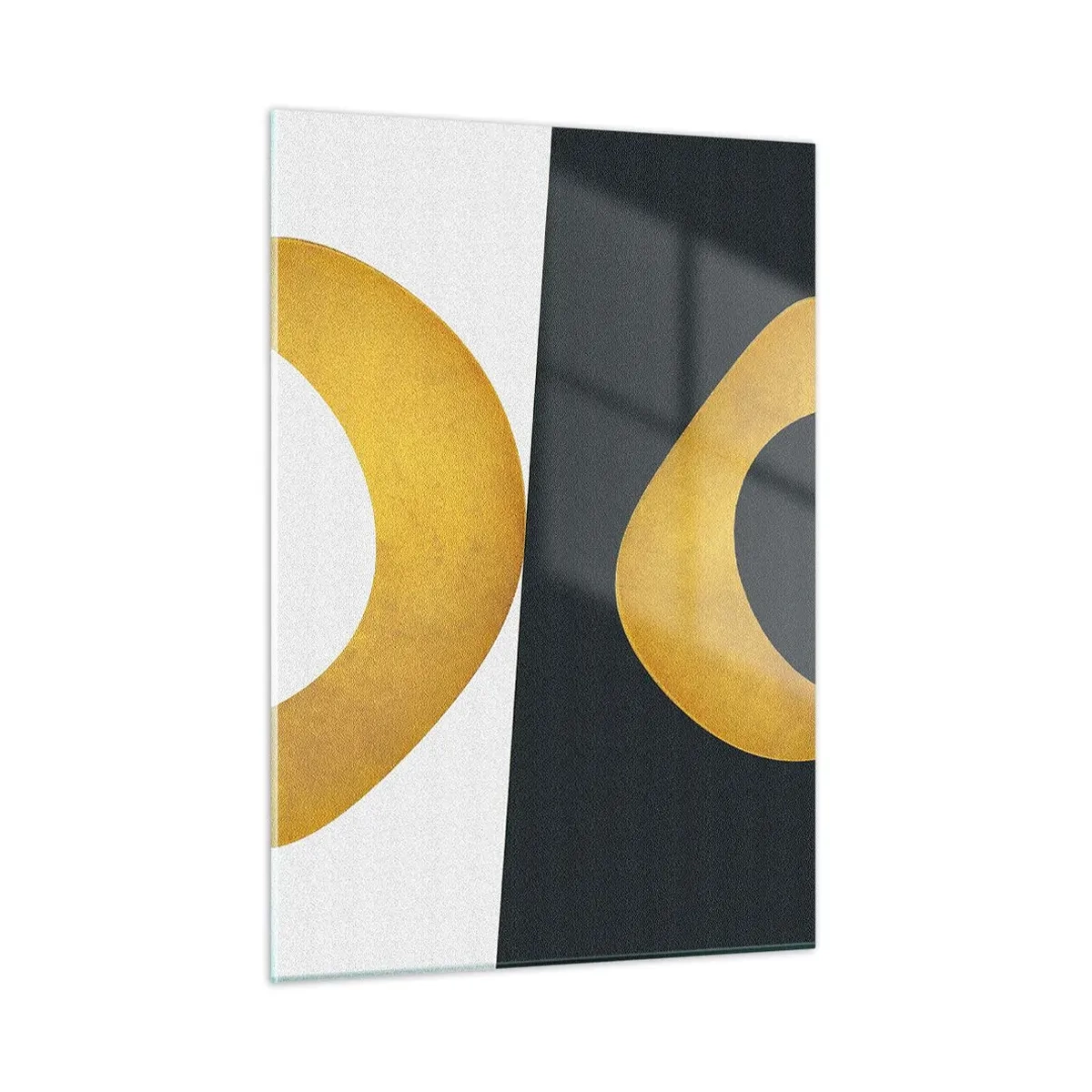 Quadro su vetro - Forme geometriche dorate su sfondo bianco e nero - 50x70cm - Iniziamo dall'oro - Decorazione murale moderna per soggiorno e camera da letto ARTTOR