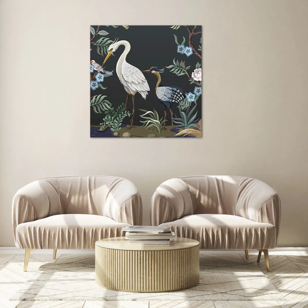 Quadro su vetro - La parata degli uccelli - 70x70 cm