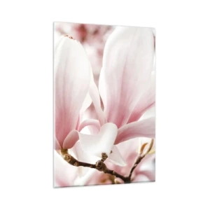 Quadro su vetro - Delicati fiori di magnolia in tonalità pastello - 80x120cm - Tenerezza senza fine - Decorazione murale moderna per soggiorno e camera da letto ARTTOR