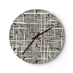 Orologio da parete - Orologio in Vetro - Motivo geometrico, nero e crema con punti irregolari - 30x30cm - Composizione tessuta - Decorazione murale moderna per soggiorno, cucina e camera da letto ARTTOR