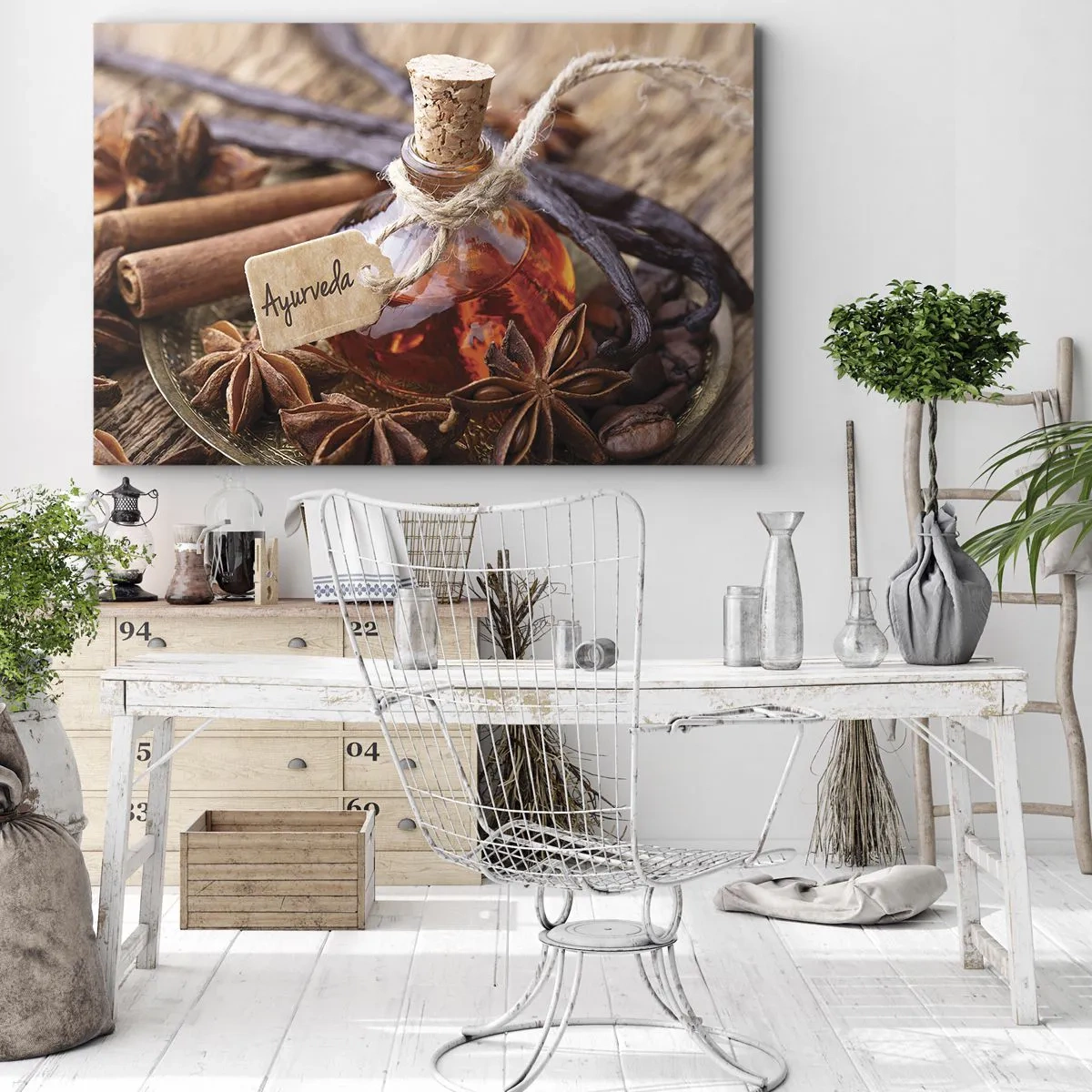 Quadro su tela - Stampe su Tela - Una bottiglia di olio speziato su un vassoio - 100x70cm - Verso l'unità del corpo e dell'anima - Decorazione murale moderna per soggiorno e camera da letto ARTTOR