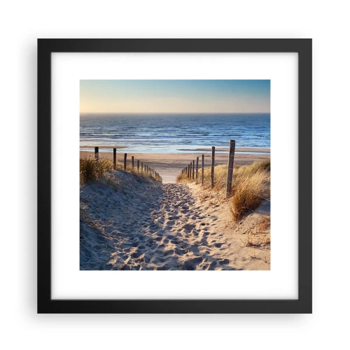 Poster in cornice nera - Rumore del mare, uccelli che cantano, spiaggia selvatica tra i cespugli... - 30x30 cm