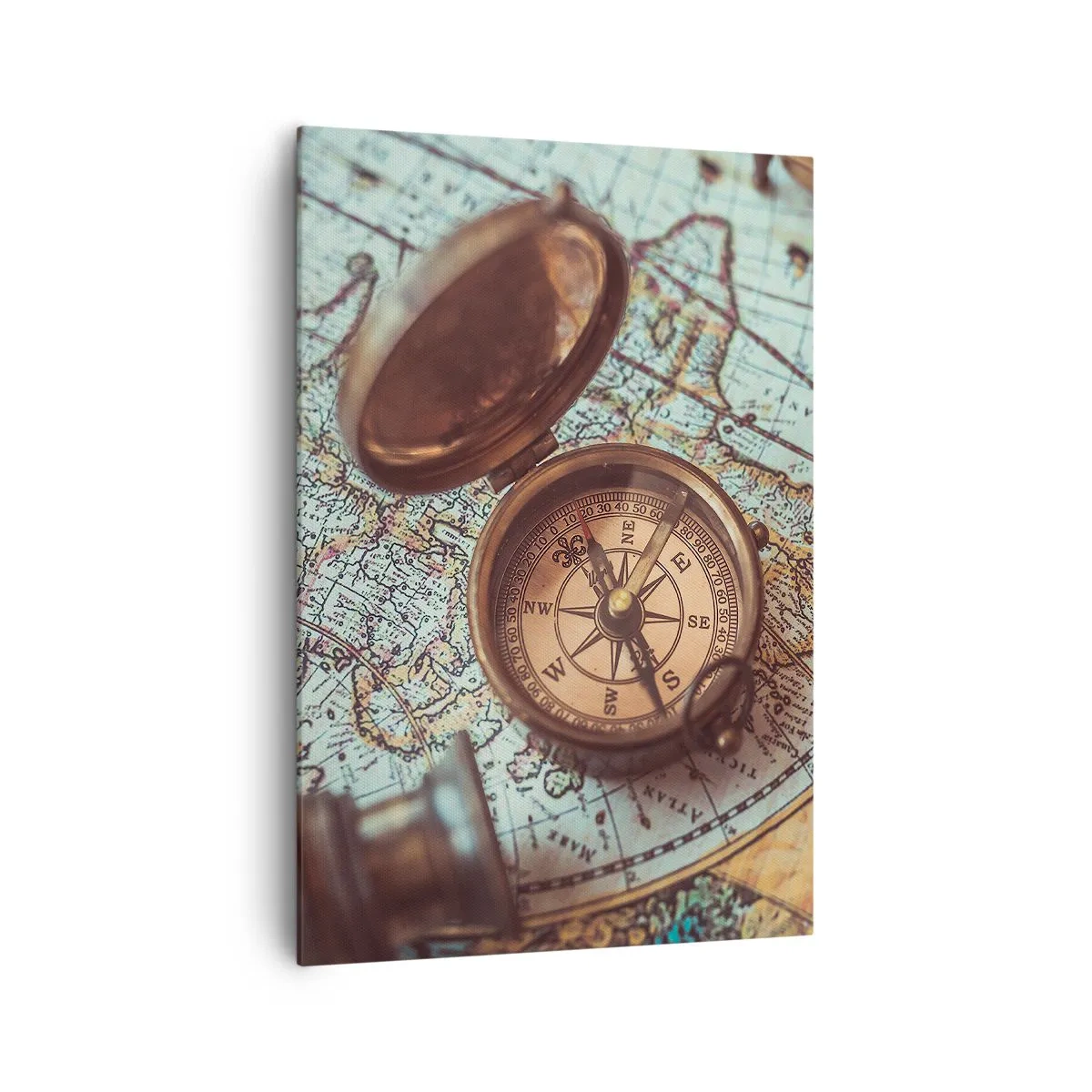 Quadro su tela - Stampe su Tela - Composizione con bussola, chiavi e una vecchia mappa in stile retrò - 70x100cm - Per il cercatore di avventure - Decorazione murale moderna per soggiorno e camera da letto ARTTOR