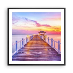 Poster in cornice nera - Silenzio della sera in lilla e oro - 60x60 cm