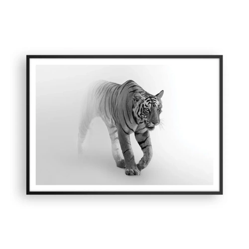 Poster in cornice nera - Una tigre che emerge dalla nebbia - 100x70cm - Incantato nella nebbia - Decorazione murale moderna per soggiorno e camera da letto ARTTOR