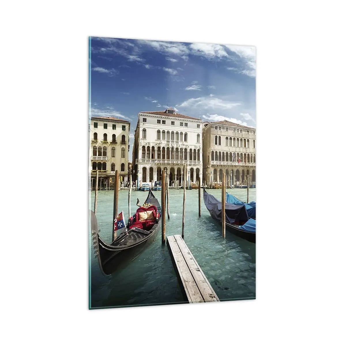 Quadro su vetro - Venezia con gondole e palazzi contro il cielo - 80x120cm - Palazzi nel blu - Decorazione murale moderna per soggiorno e camera da letto ARTTOR
