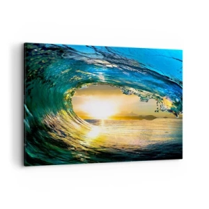 Quadro su tela - Stampe su Tela - Onda dell'oceano al sole con vista sull'orizzonte - 120x80cm - Nel cristallo oro e smeraldo - Decorazione murale moderna per soggiorno e camera da letto ARTTOR