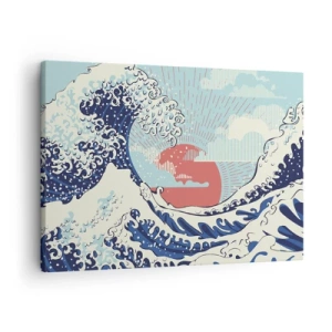 Quadro su tela - Stampe su Tela - Onde dell'oceano e un tramonto in stile giapponese - 70x50cm - Di ispirazione giapponese - Decorazione murale moderna per soggiorno e camera da letto ARTTOR