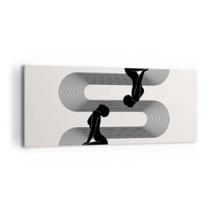 Quadro su tela - Stampe su Tela - Sagome nere con linee geometriche su sfondo chiaro - 120x50cm - Simmetria sensuale - Decorazione murale moderna per soggiorno e camera da letto ARTTOR