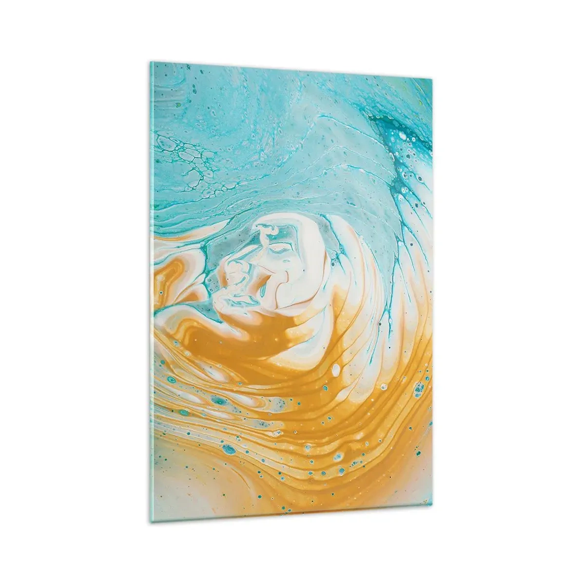 Quadro su vetro - Onde astratte nei toni del blu e dell'oro su tela - 80x120cm - Vortice pastello - Decorazione murale moderna per soggiorno e camera da letto ARTTOR