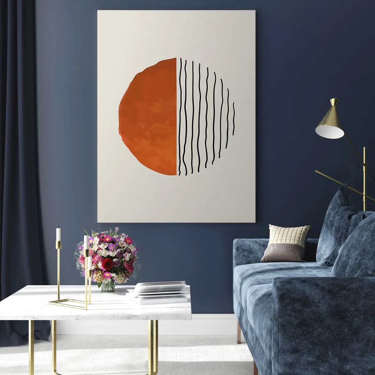Quadro su vetro - Un tramonto minimalista su linee ondulate - 70x100cm - Atmosfera giapponese - Decorazione murale moderna per soggiorno e camera da letto ARTTOR