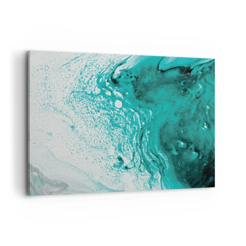 Quadro su tela - Stampe su Tela - Composizione astratta in tonalità turchesi su sfondo bianco - 100x70cm - Sciogliendosi nel bianco e nel turchese - Decorazione murale moderna per soggiorno e camera da letto ARTTOR