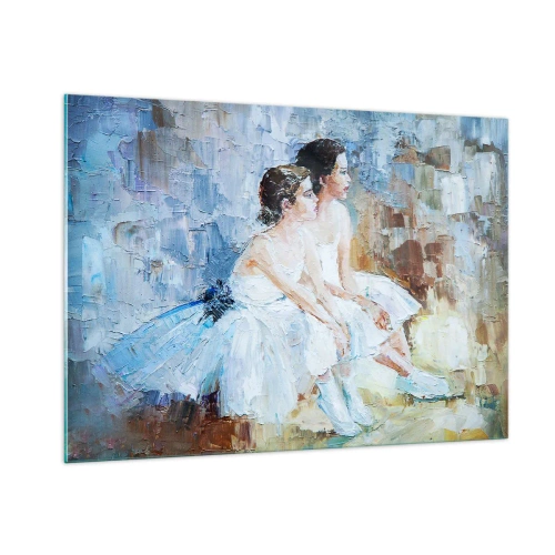 Quadro su vetro - Due ballerine in abiti bianchi su uno sfondo impressionista - 100x70cm - Il riposo dei giovani cigni - Decorazione murale moderna per soggiorno e camera da letto ARTTOR