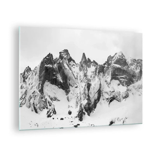 Quadro su vetro - Cime innevate bianche e nere - 70x50cm - Cresta minacciosa di granito - Decorazione murale moderna per soggiorno e camera da letto ARTTOR