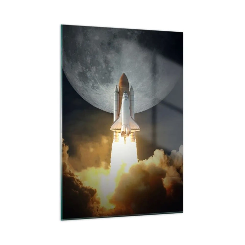 Quadro su vetro - Il lancio di un razzo spaziale sullo sfondo della luna e del cielo notturno. - 50x70cm - L'inizio di un'avventura spaziale - Decorazione murale moderna per soggiorno e camera da letto ARTTOR