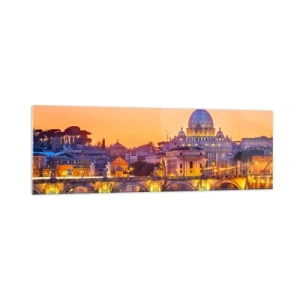 Quadro su vetro - Panorama del Vaticano al tramonto con un ponte sul fiume - 160x50cm - Tramonto sulla Città Eterna - Decorazione murale moderna per soggiorno e camera da letto ARTTOR