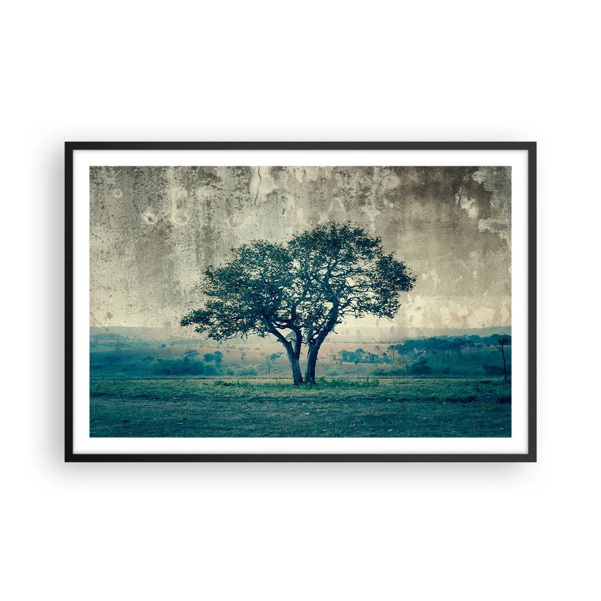 Poster in cornice nera - Un melo su un prato blu? - 91x61 cm