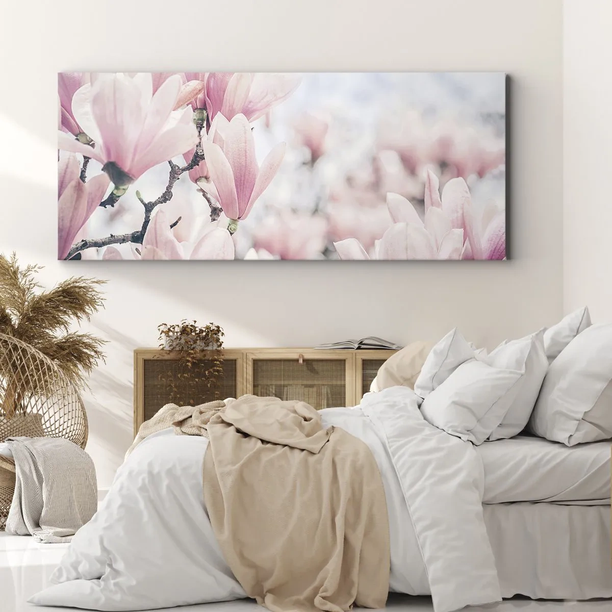 Quadro su tela - Stampe su Tela - Delicati fiori di magnolia in delicate tonalità rosa - 160x50cm - Ideale di delicatezza - Decorazione murale moderna per soggiorno e camera da letto ARTTOR