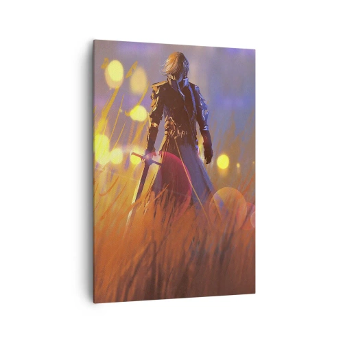 Quadro su tela - Stampe su Tela - La figura di un cavaliere alla luce del sole al tramonto in un campo - 70x100cm - Il cavaliere errante - Decorazione murale moderna per soggiorno e camera da letto ARTTOR
