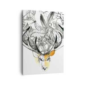 Quadro su tela - Stampe su Tela - Sottile grafica di cervo con corna decorative - 50x70cm - I corni dell'abbondanza - Decorazione murale moderna per soggiorno e camera da letto ARTTOR