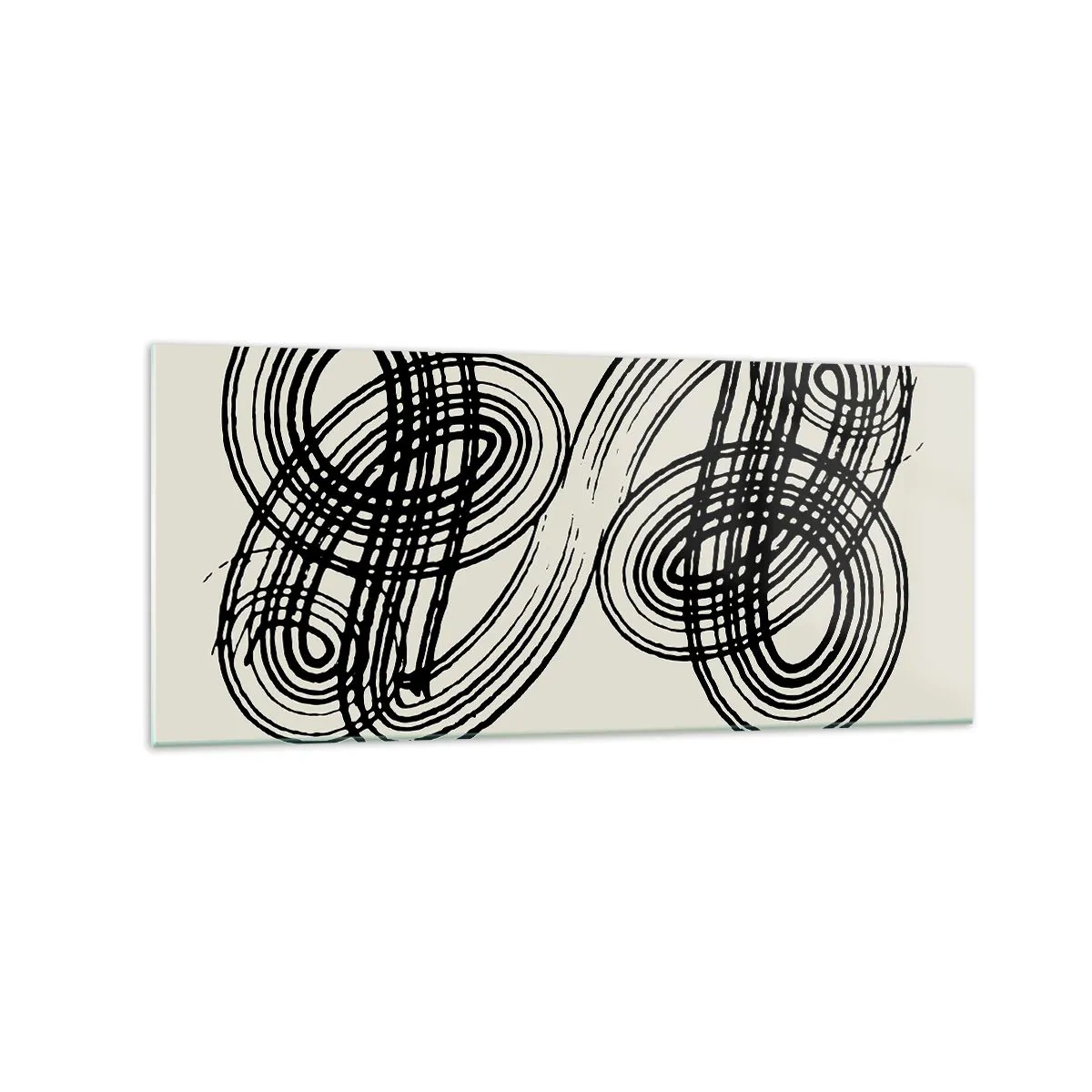 Quadro su vetro - Linee nere astratte su sfondo chiaro in stile avanguardista. - 120x50cm - In tutta spontaneità - Decorazione murale moderna per soggiorno e camera da letto ARTTOR