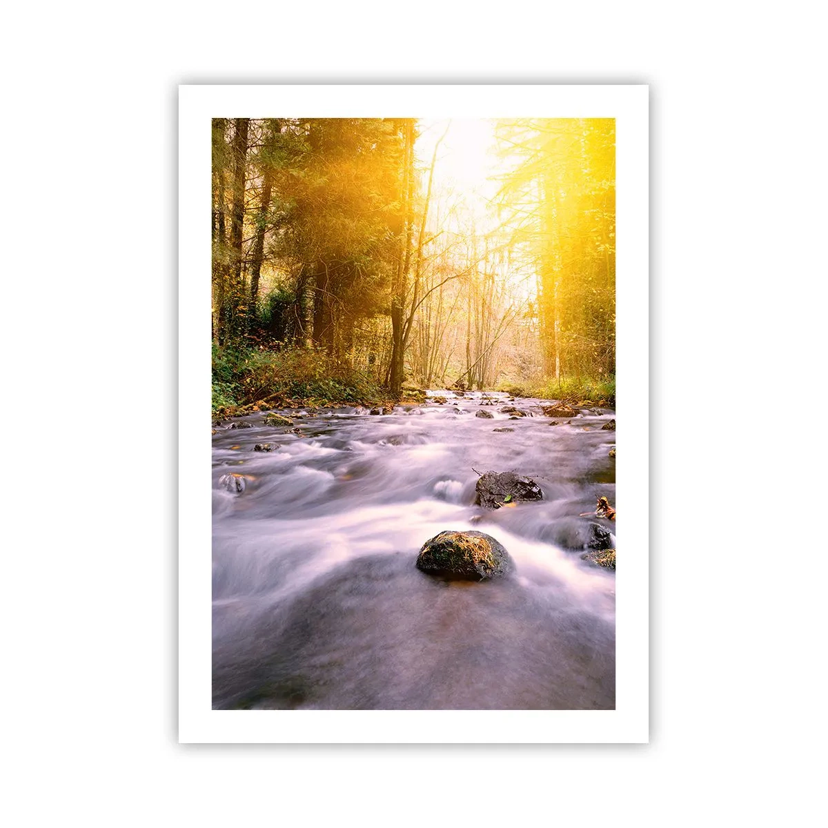 Poster - Un ruscello nella foresta alla luce del sole - 50x70cm - Malachite in cornice oro-argento - Decorazione murale moderna per soggiorno e camera da letto ARTTOR