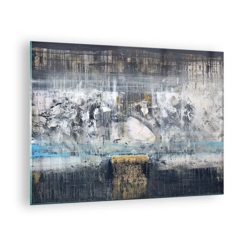 Quadro su vetro - Un paesaggio astratto dominato dal grigio e dal blu. - 70x50cm - Talvolta è facile, talvolta è difficile - Decorazione murale moderna per soggiorno e camera da letto ARTTOR