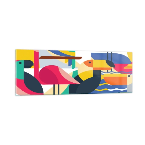 Quadro su vetro - La festa degli uccelli - 90x30 cm