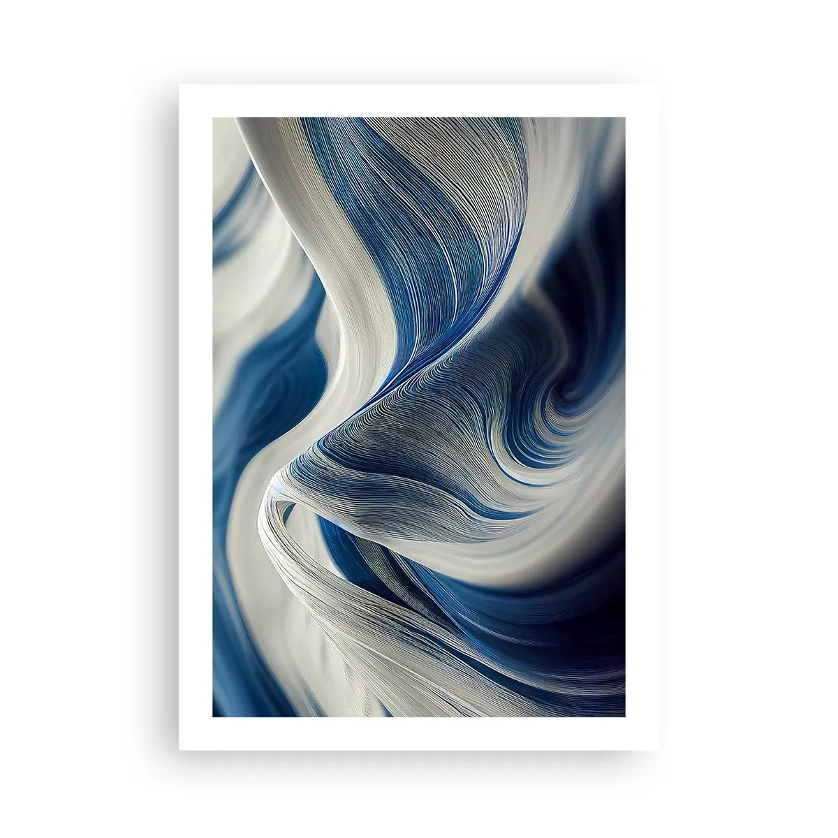Poster - Onde astratte nei toni del blu navy e del bianco - 50x70cm - Fluidità di blu e di bianco - Decorazione murale moderna per soggiorno e camera da letto ARTTOR