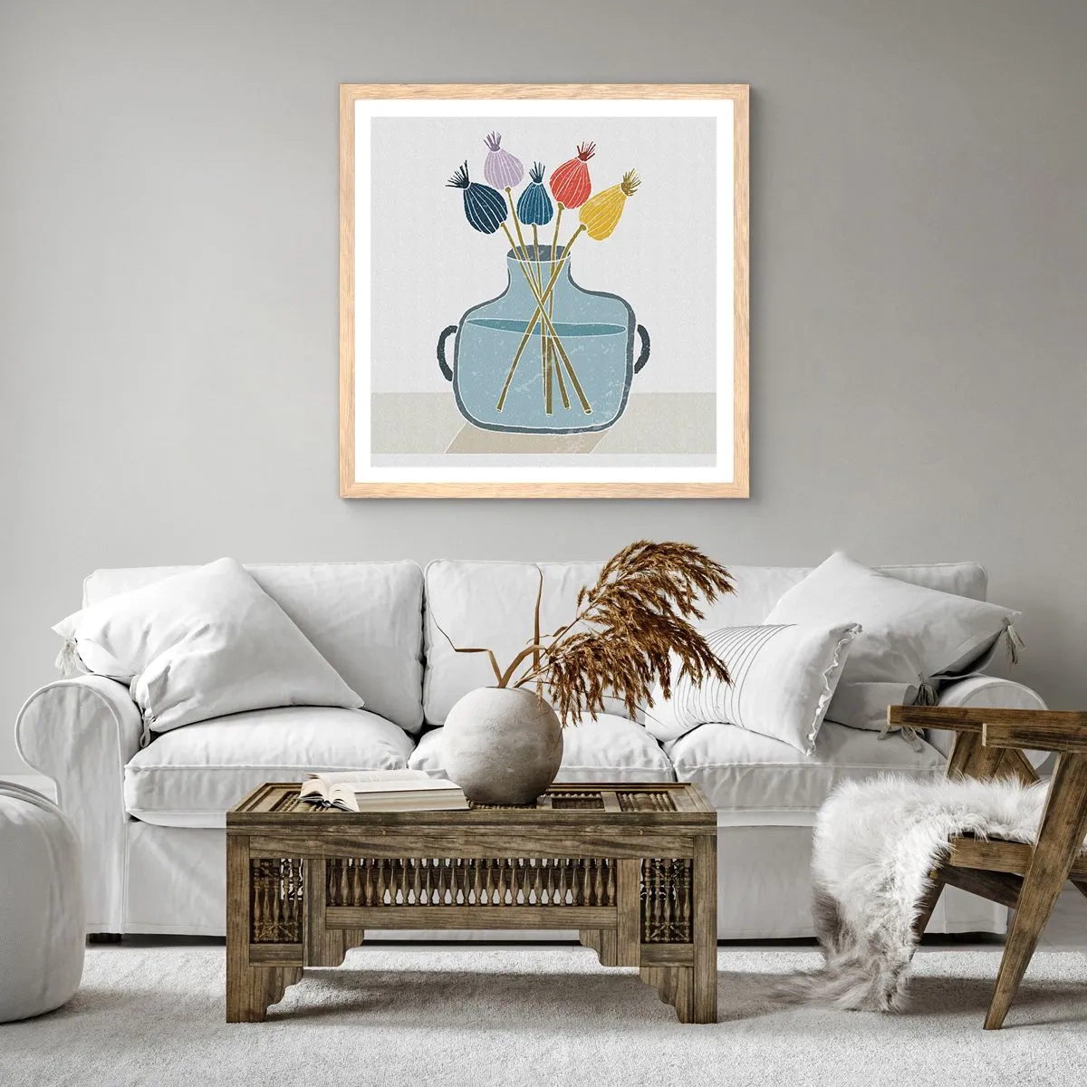 Poster in cornice rovere chiaro - Il silenzio dei papaveri - 40x40 cm