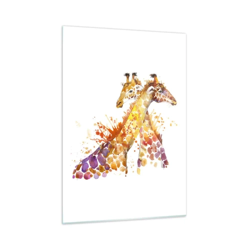 Quadro su vetro - Giraffe artistiche in stile acquerello su sfondo bianco - 50x70cm - È amicizia o amore? - Decorazione murale moderna per soggiorno e camera da letto ARTTOR