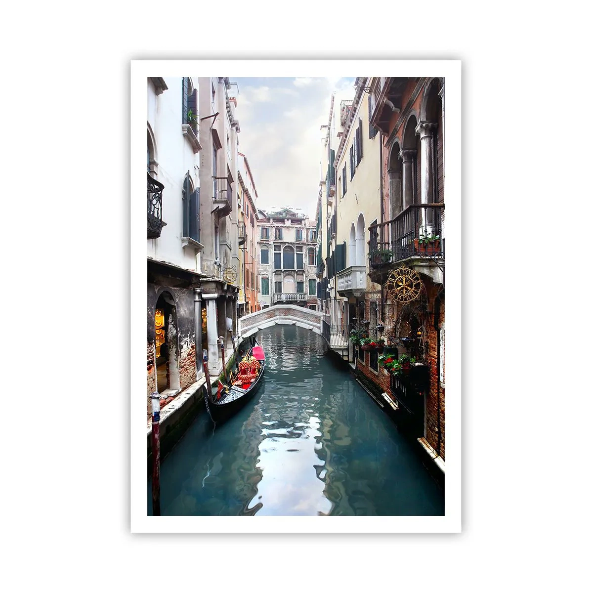 Poster - Paesaggio veneziano con gondola e ponte - 70x100 cm