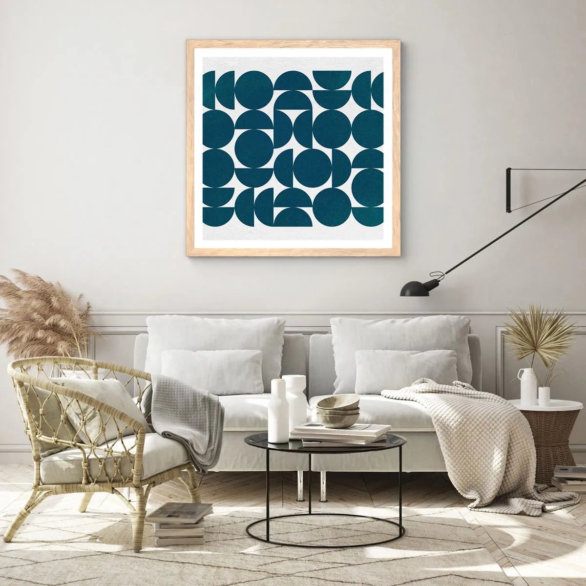 Poster in cornice rovere chiaro - Cerchi e semicerchi - 60x60 cm