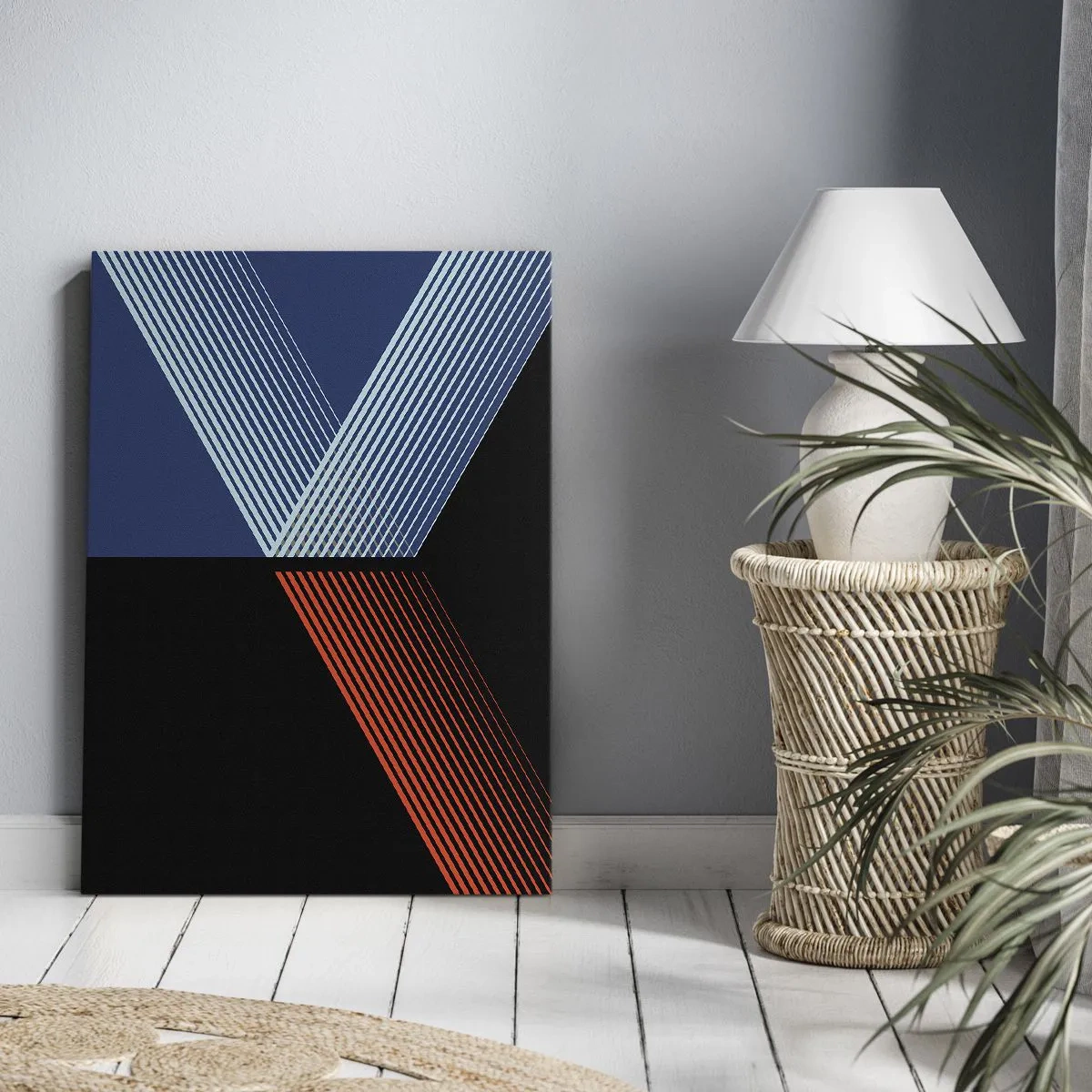 Quadro su tela - Stampe su Tela - Linee geometriche nei toni del rosso e del blu - 50x70cm - Una storia semplice - Decorazione murale moderna per soggiorno e camera da letto ARTTOR