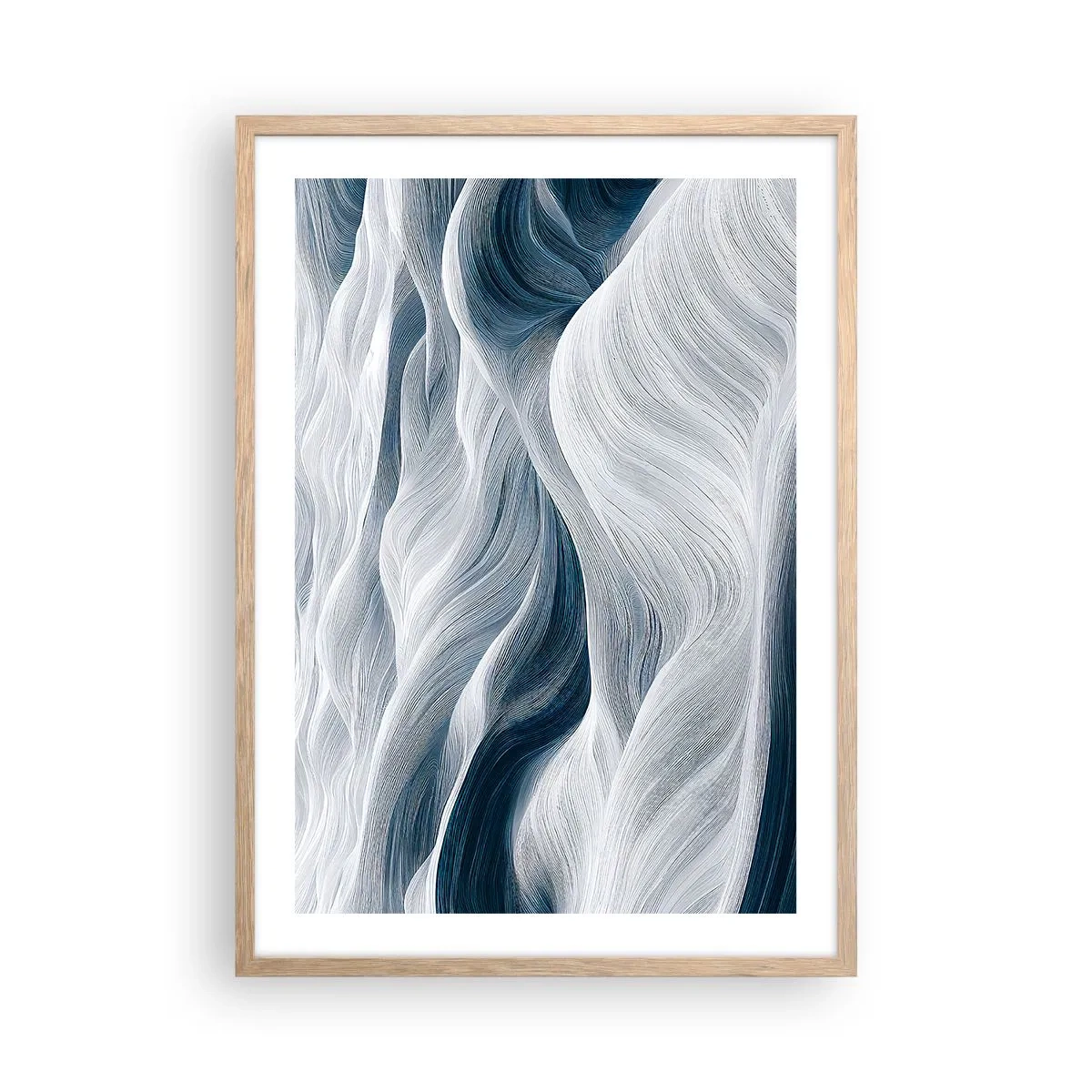 Poster in cornice rovere chiaro - Onde bianche e blu - 50x70 cm