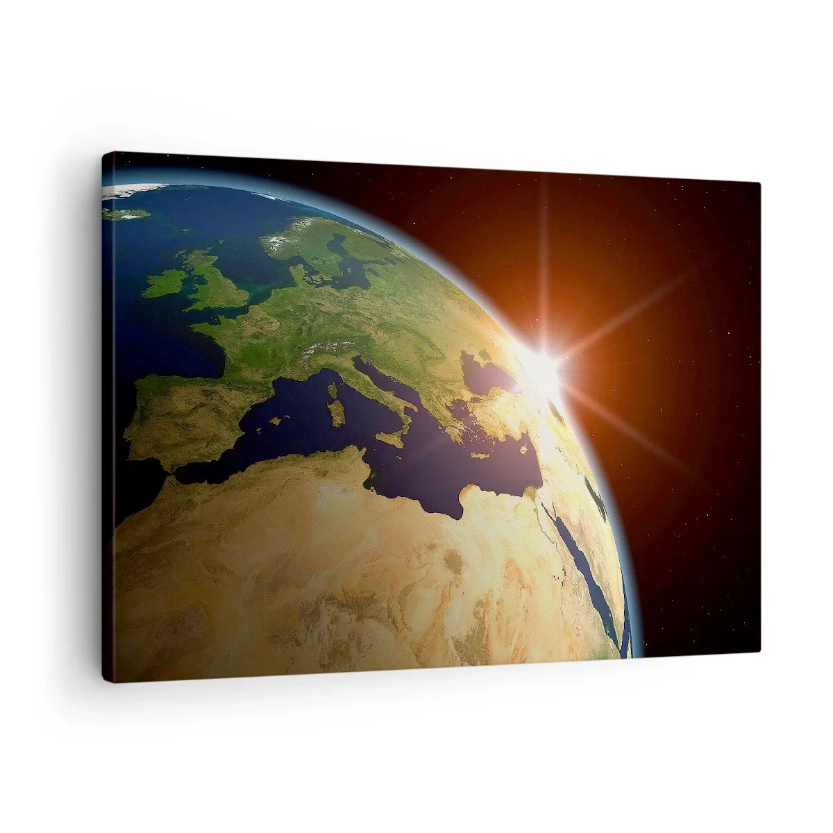 Quadro su tela - Stampe su Tela - Vista della Terra dallo spazio con i raggi del sole all'orizzonte - 70x50cm - Il sorgere del sole - Decorazione murale moderna per soggiorno e camera da letto ARTTOR