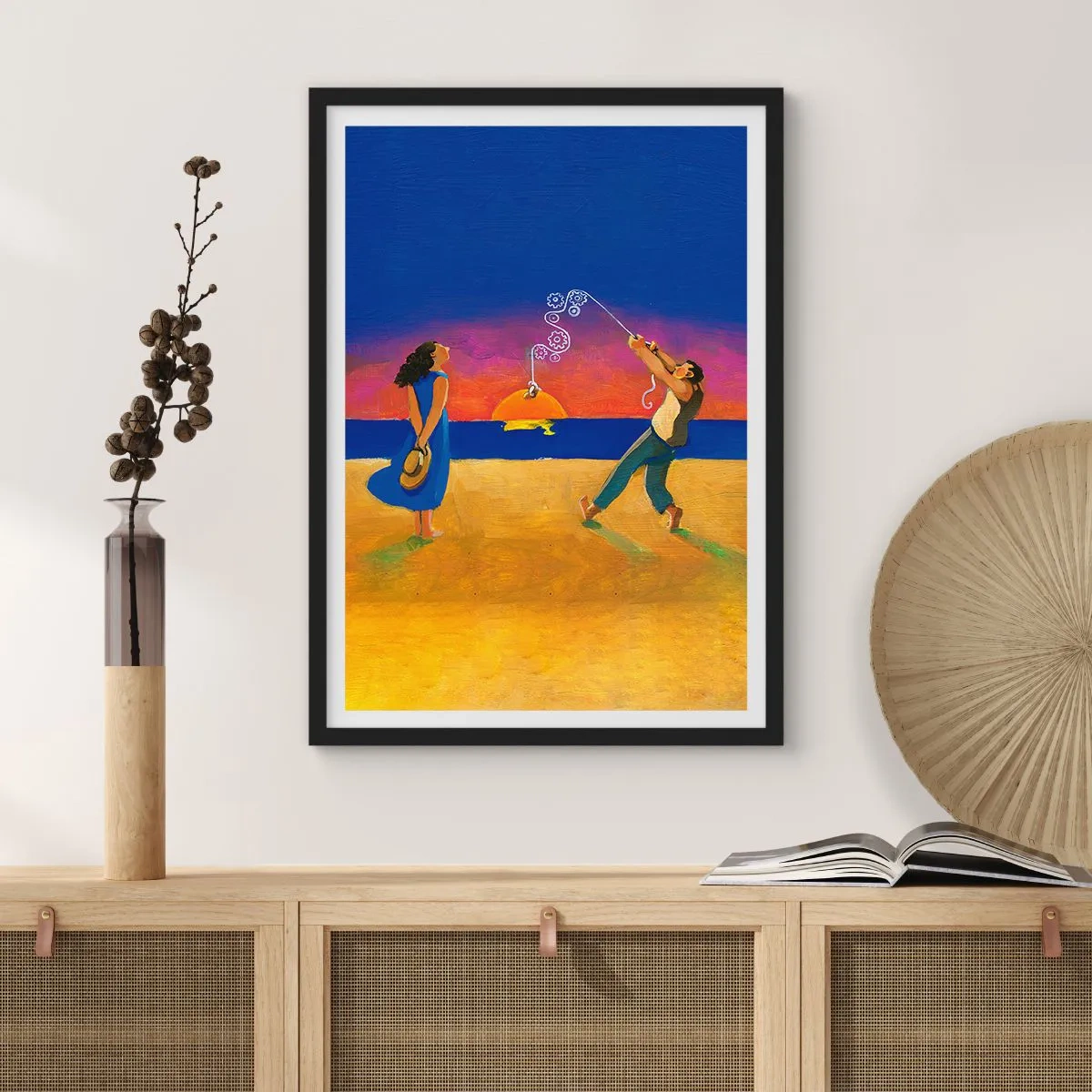 Poster in cornice nera - Figure sulla spiaggia durante il tramonto - 50x70cm - Più delle stelle del cielo - Decorazione murale moderna per soggiorno e camera da letto ARTTOR