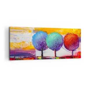 Quadro su tela - Stampe su Tela - Tre alberi colorati su uno sfondo astratto - 120x50cm - Non c'è due senza tre - Decorazione murale moderna per soggiorno e camera da letto ARTTOR