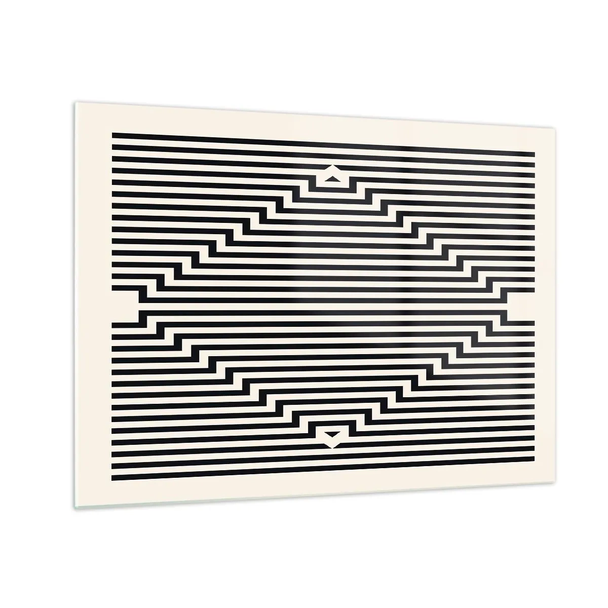 Quadro su vetro - Un affascinante motivo di linee bianche e nere che creano un'illusione - 70x50cm - Illusione geometrica - Decorazione murale moderna per soggiorno e camera da letto ARTTOR