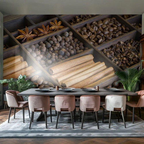 Fotomurali Premium Canvas - Il tesoro degli aromi - Spezie, Caffè, Cannella - 300x210 cm
