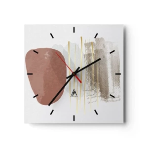 Orologio da parete - Orologio in Vetro - Composizione astratta nei toni del beige e dell'oro - 30x30cm - Colonnato astratto - Decorazione murale moderna per soggiorno e camera da letto ARTTOR