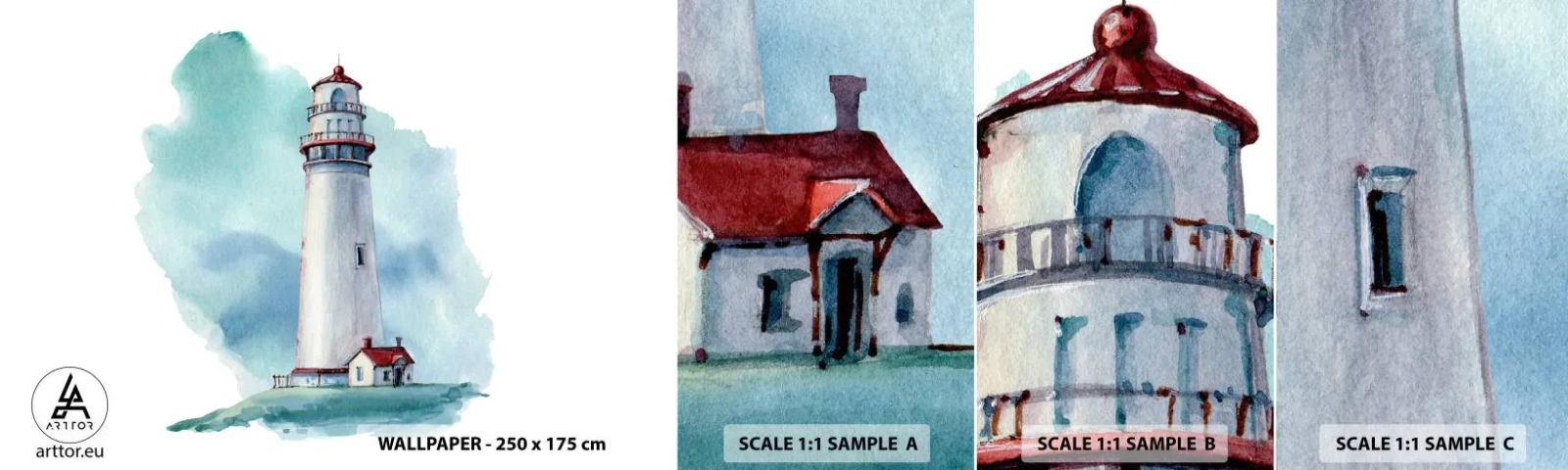 Campione Di Fotomurale Standard Eco - Il mite amico del blu - Faro, Mare, Disegno - 100x30 cm