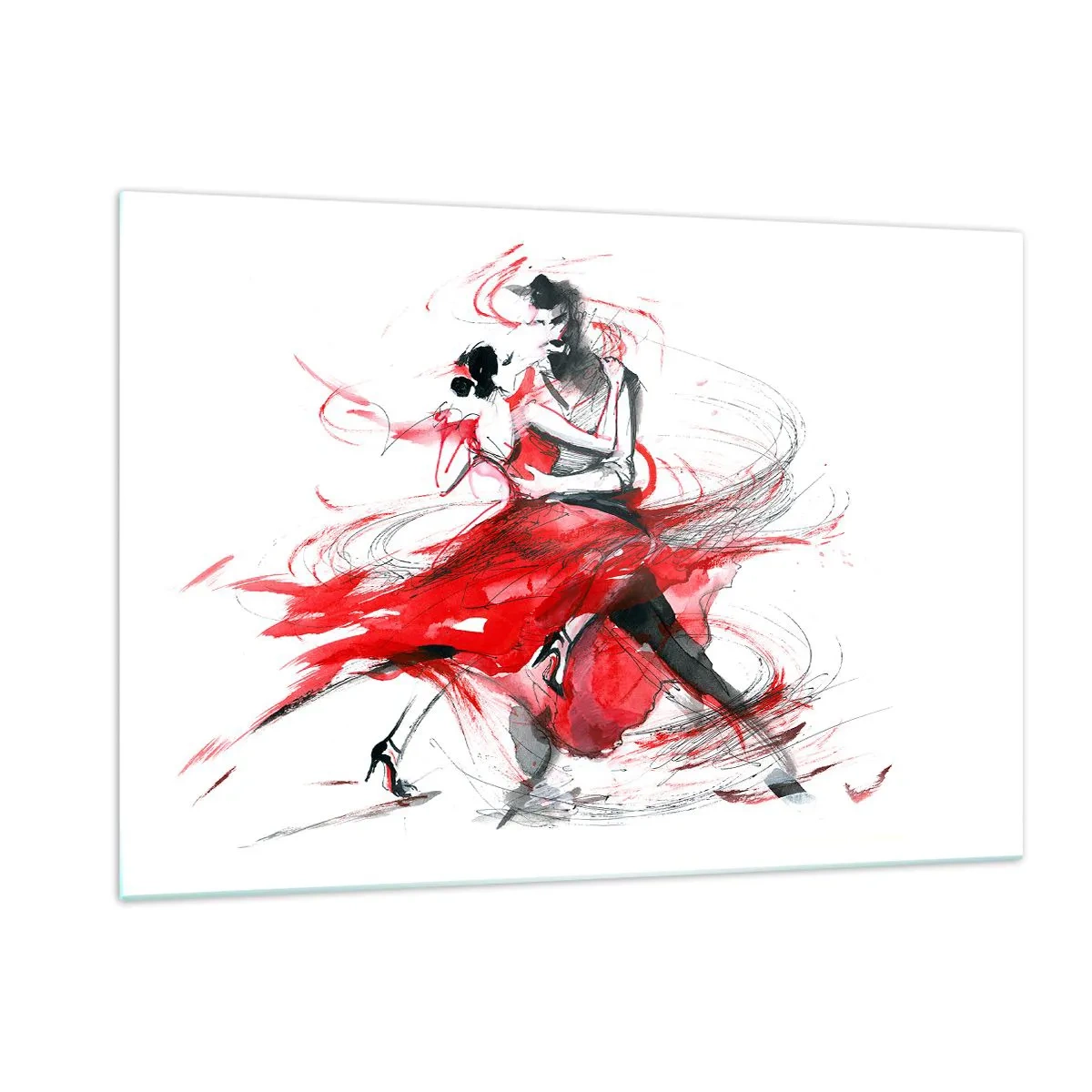 Quadro su vetro - Una coppia di ballerini in una danza dinamica ad acquerello - 120x80cm - Tango: il ritmo della passione - Decorazione murale moderna per soggiorno e camera da letto ARTTOR