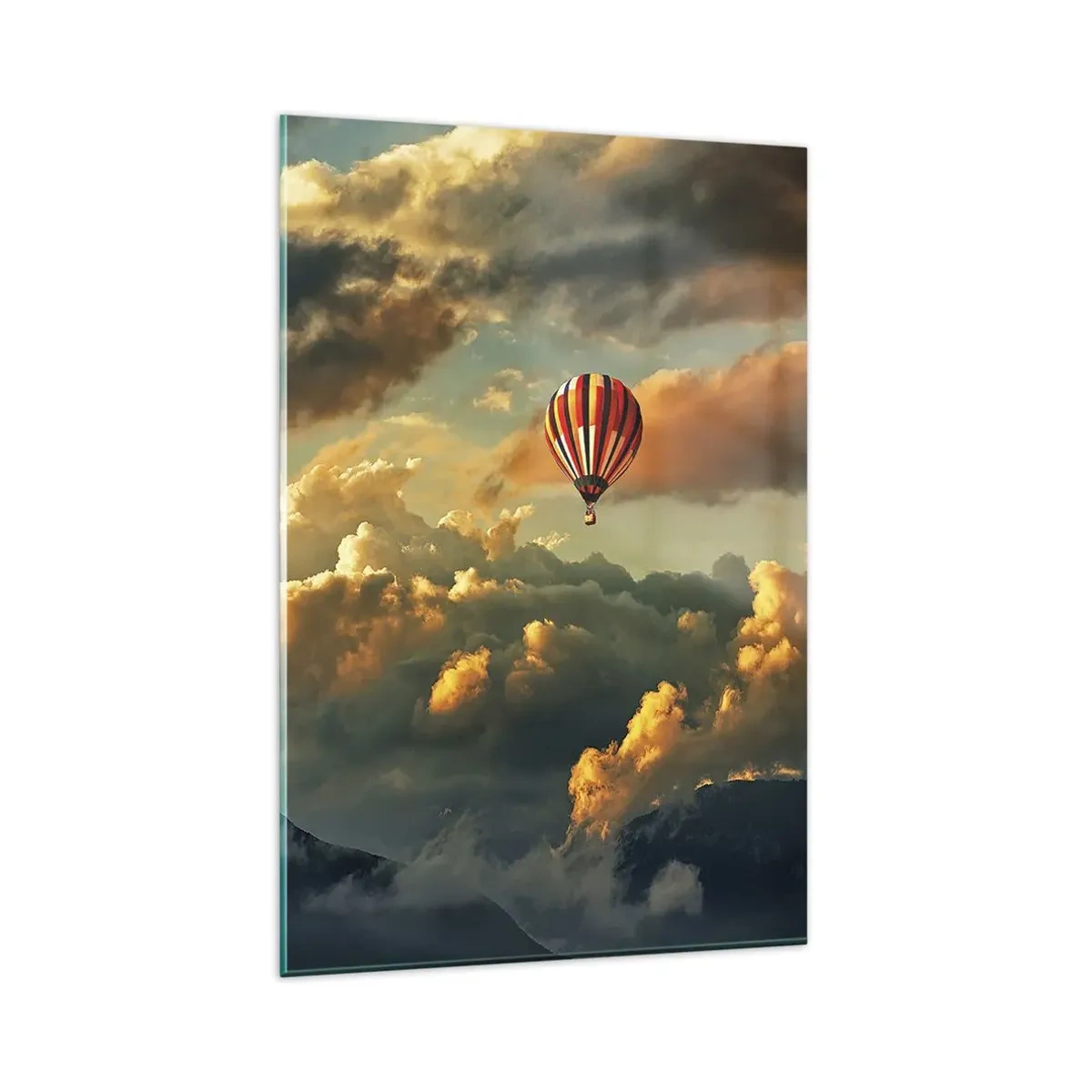 Quadro su vetro - Un pallone sullo sfondo di nuvole spettacolari - 80x120cm - Volo perché voglio - Decorazione murale moderna per soggiorno e camera da letto ARTTOR