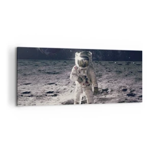 Quadro su tela - Stampe su Tela - Astronauta sulla superficie della Luna con la Terra sullo sfondo - 120x50cm - Saluti dalla luna - Decorazione murale moderna per soggiorno e camera da letto ARTTOR