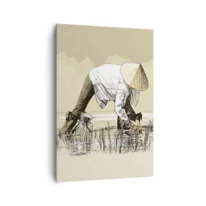 Quadro su tela - Stampe su Tela - Contadini che lavorano in una risaia indossando copricapi tradizionali - 70x100cm - Buon raccolto - Decorazione murale moderna per soggiorno e camera da letto ARTTOR