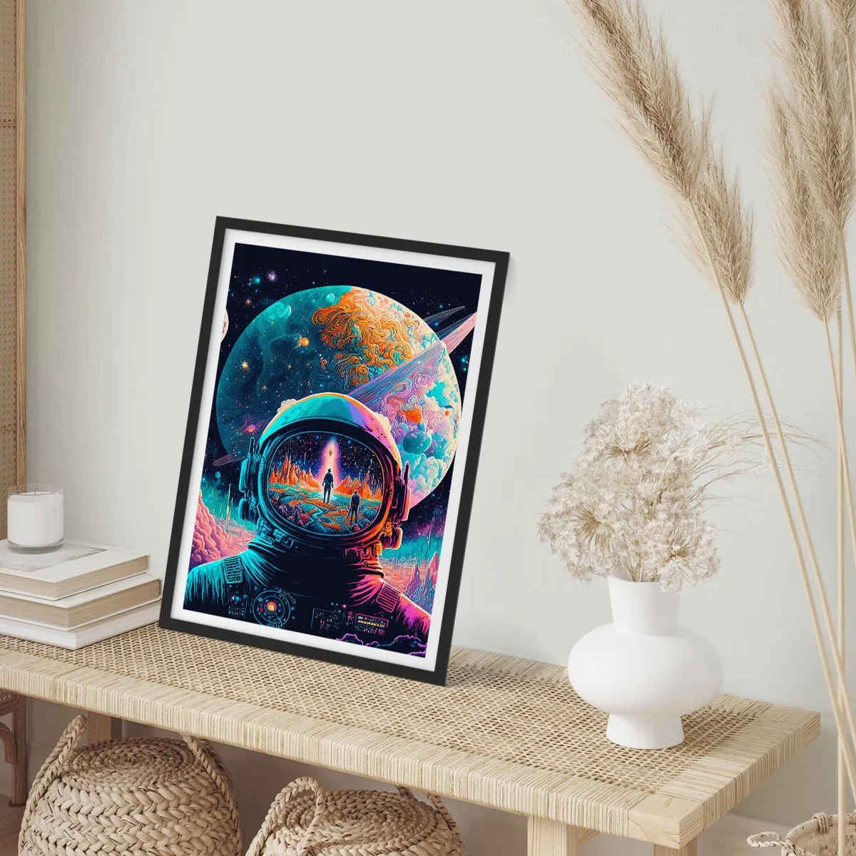 Poster in cornice nera - Astronauta sullo sfondo di un paesaggio cosmico - 50x70cm - I filosofi non l'avevano pensato - Decorazione murale moderna per soggiorno e camera da letto ARTTOR