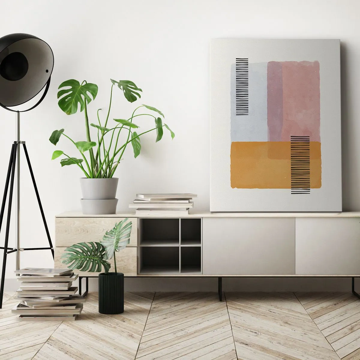 Quadro su tela - Stampe su Tela - Geometria in colori pastello con linee su sfondo chiaro - 50x70cm - Da un angolo all'altro - Decorazione murale moderna per soggiorno e camera da letto ARTTOR